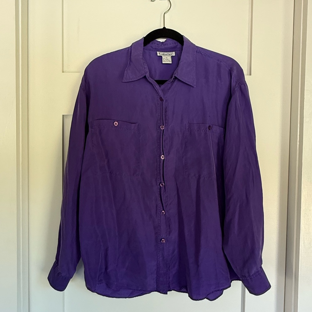 Vintage Gallagher Purple Button-Up Shirt 100% Silk